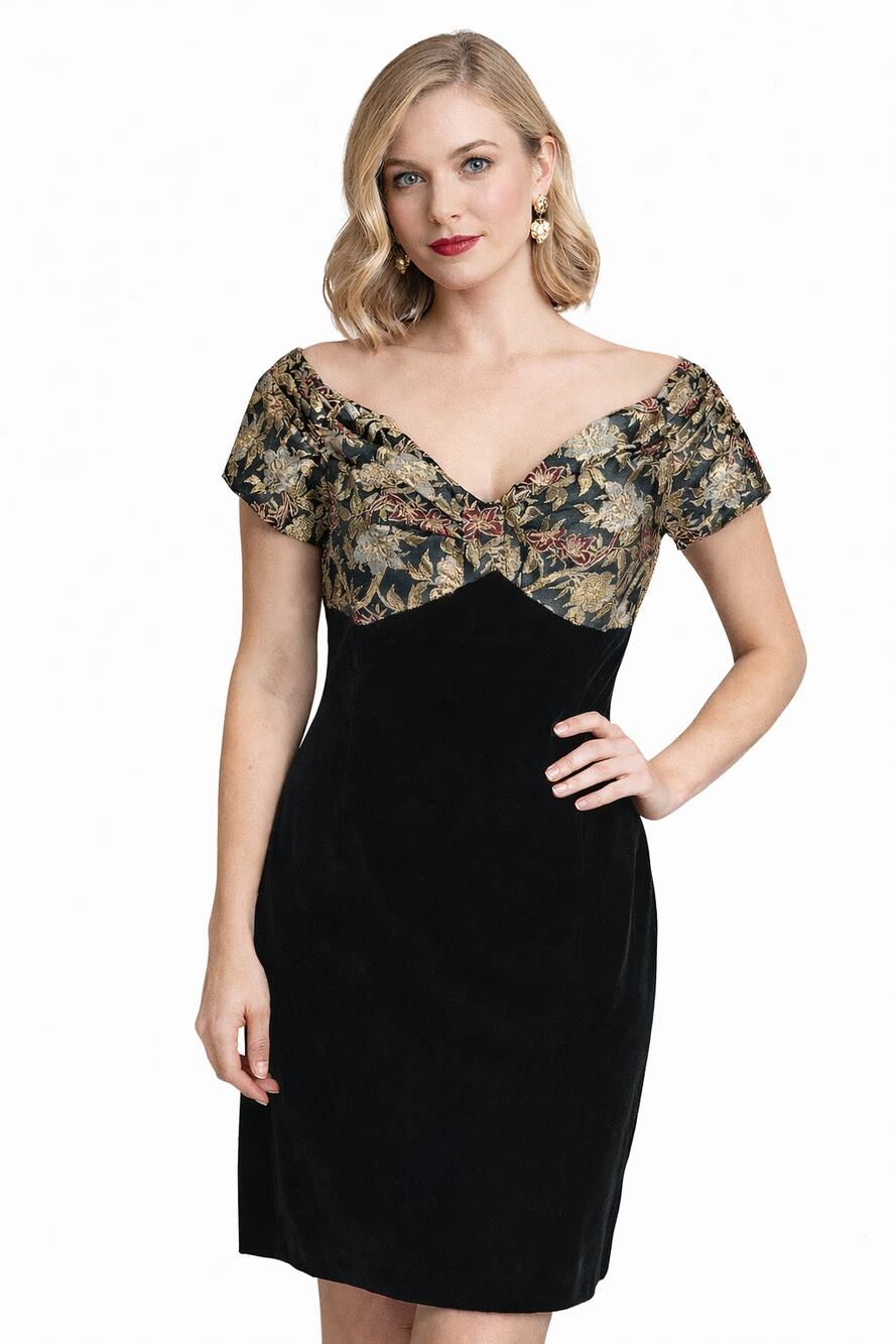 VTG Scott McClintock Womens Floral Velvet Cocktail Dress Short Sleeve Size 12